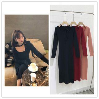 Square-neck Long-sleeve Knit Dress