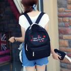 Lettering Embroidered Canvas Backpack With Pouch