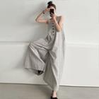 Button-front Stripe Jumpsuit