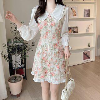 Inset Blouse A-line Rosette Dress