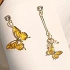 Asymmetric Rhinestone Butterfly Drop Earrings