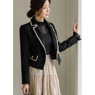 Single-button Contrast-trim Tweed Blazer