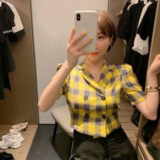 Short-sleeve Plaid Double Breast Shirt