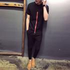 Set: Short-sleeve Zip Front T-shirt + Slim Fit Pants