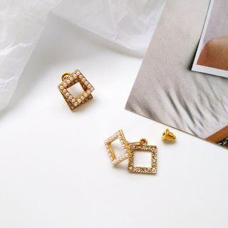 Rhinestone Faux Pearl Square Earring
