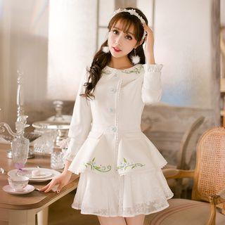 Embroidered Long-sleeve Knit Coatdress