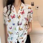 Short-sleeve Butterfly Printed Shirt White - One Size