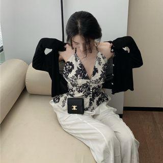 Halter Neck Floral Print Top / Cardigan