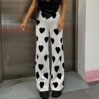 High-waist Heart Print Straight-fit Pants