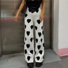 High-waist Heart Print Straight-fit Pants