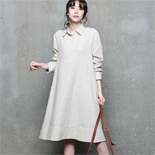 Half-placket Linen Blend A-line Shirtdress