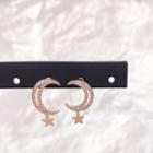 Rhinestone Moon Stud Earring 1 Pair - Star & Moon - Rose Gold - One Size