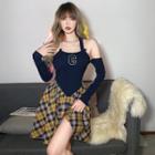 Long-sleeve Off-shoulder Halter Mini A-line Dress