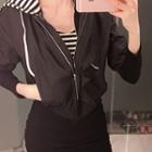 Beaded-neck Elbow-sleeve Flight Jacket