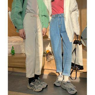Double Buttoned Washed Jeans