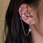 Set Of 6 : Moon & Star Rhinestone Earring / Cuff Earring Set Of 6 - Stud - 4 Pcs & Cuff - 2 Pcs - Silver - One Size