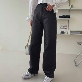 Faux-leather Coated Wide-leg Pants