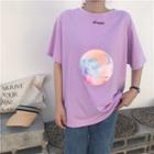 Planet Print Round-neck Loose-fit Short-sleeve T-shirt