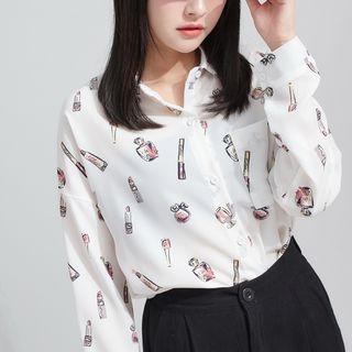 Perfume & Lipstick Print Shirt Off-white - One Size