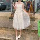 Set: Sleeveless Mesh Midi Dress + Wide Strap Dotted Midi A-line Dress