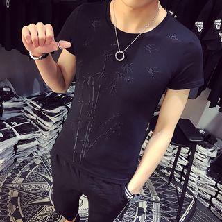 Short-sleeve Bamboo Embroidery T-shirt