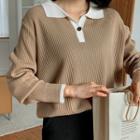 Plus Size Contrast-trim Knit Polo Shirt