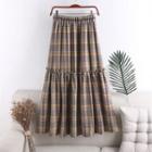 Plaid Ruffled Midi A-line Skirt