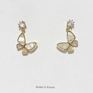 Rhinestone Butterfly Dangle Earring 1 Pair - 925 Silver Needle - One Size