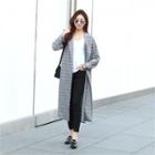 Open-front Plaid Long Jacket With Sash