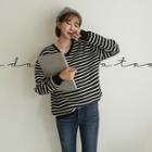 V-neck Striped Fleece-lined Pullover