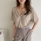 Knotted Linen Blend T-shirt Beige - One Size