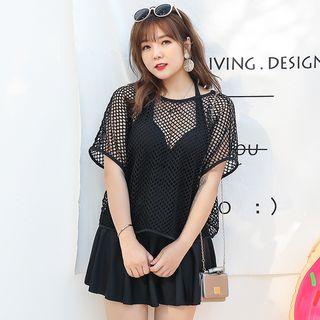 Set: Sleeveless Swim Dress + Mesh Cover-up