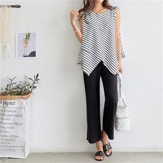 Set: Sleeveless Cutout-hem Striped Top + Pants