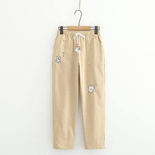 Cartoon Embroidered Straight-cut Pants