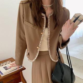 Midi Accordion Pleat Skirt / Contrast Trim Jacket