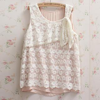Sleeveless Tie-front Lace Top