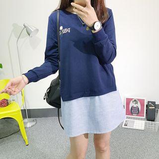 Embroidered Mock Two-piece Long-sleeve Sweatshirt