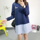Embroidered Mock Two-piece Long-sleeve Sweatshirt