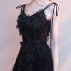 Spaghetti Strap A-line Mini Evening Dress