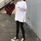 Plain Long-sleeve Loose-fit T-shirt White - One Size