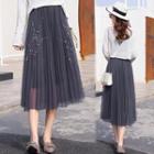 Sequined Midi A-line Mesh Skirt