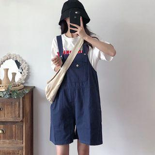 Short Sleeve Letter Print T-shirt / Plain Cargo Jumper Shorts