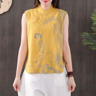 Printed Mandarin Collar Tank Top