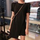 Asymmetric Hem Short-sleeve T-shirt Dress As Shown In Figure - One Size