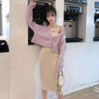 Crop Cardigan / Spaghetti Strap Midi Knit Dress / Set