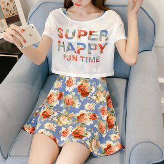 Set: Sleeveless Printed A-line Mini Dress + Short-sleeve T-shirt