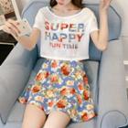 Set: Sleeveless Printed A-line Mini Dress + Short-sleeve T-shirt