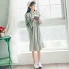 Single-breasted Stand-collar Long-sleeved Loose-fit Plain Mermaid Dress