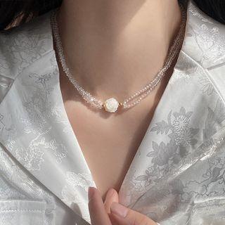 Flower Bead Layered Necklace Necklace - Camellia - White - One Size