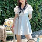 Color-block Sailor Collar Plain Dress